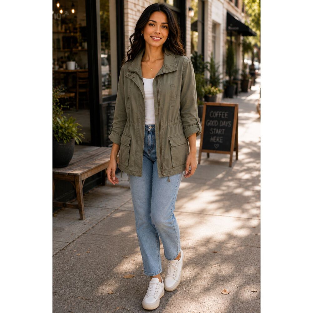 Matty M Olive Green Utility Jacket Size Small Cargo Field Jacket